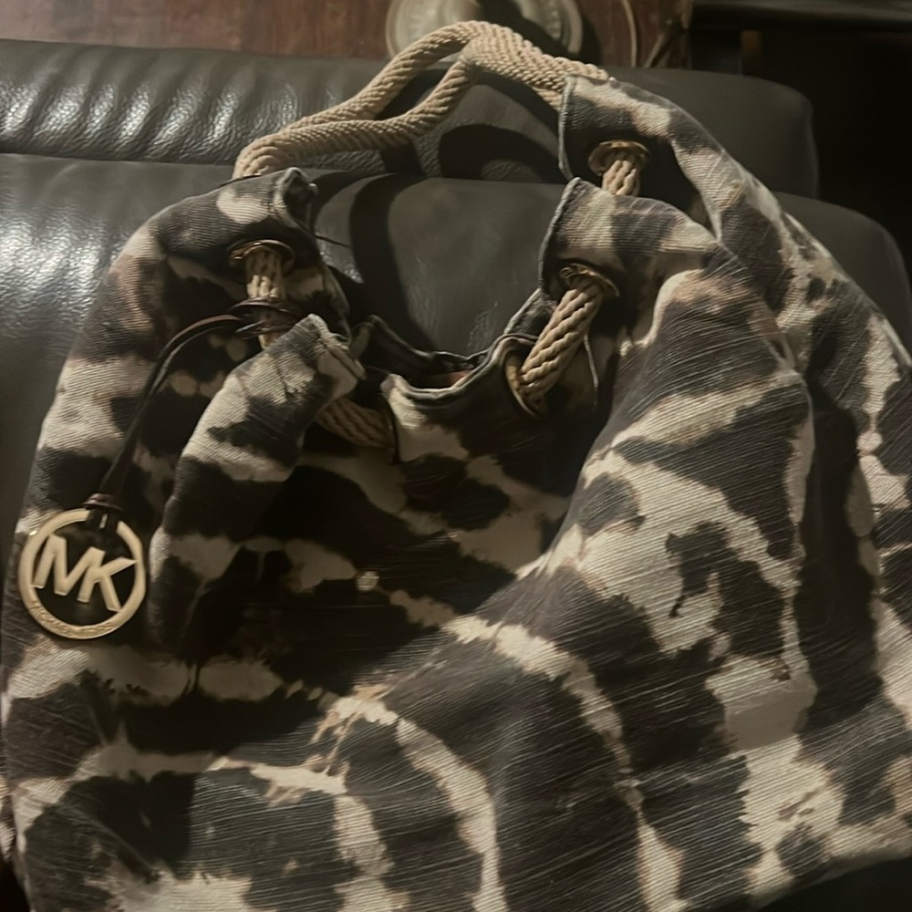 Michael Kors Marina Canvas Tote Brown/ Tan  Tie-Dye Shoulder Bag